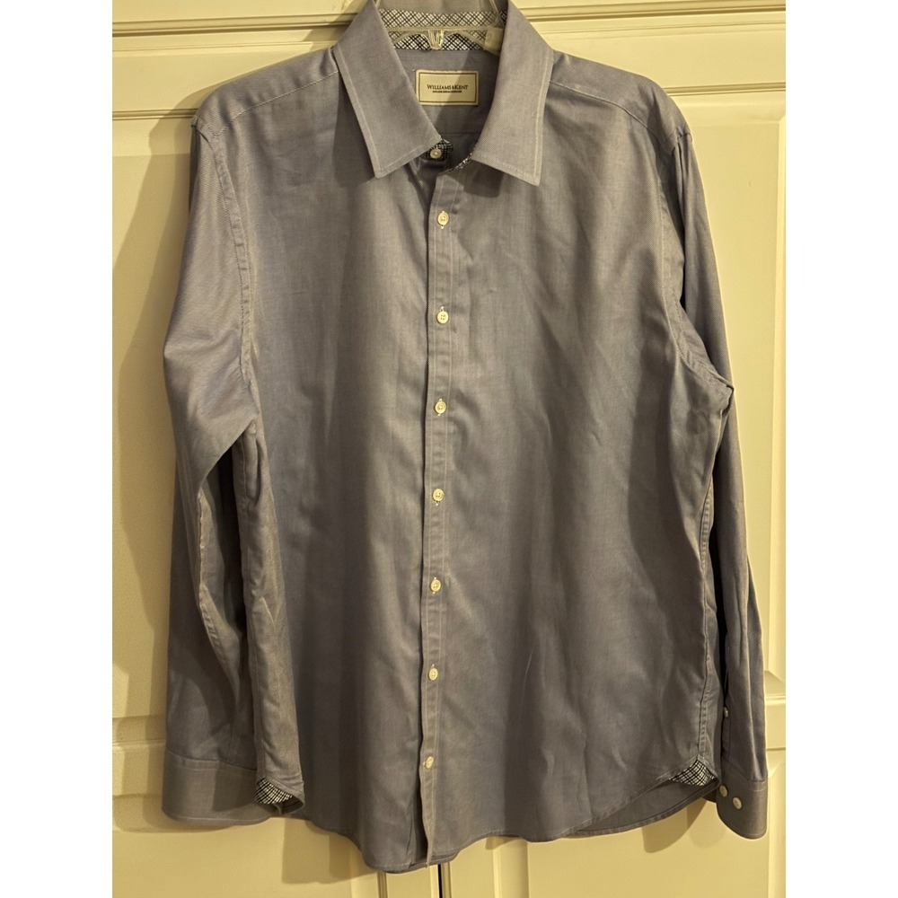 Williams & Kent Mens Blue White‎ Micro Stripe Cotton Button Down Dress Shirt